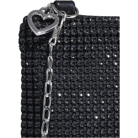 ⚡ Women's Mini Black Shiny Glitter Rhinestone Square Sparkle Evening Clutch Bag - Picture 5 of 7